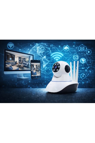 Güvenlik Kamerası Ethernet Girişli 360 Derece Dönebilen 3 Antenli Full Hd Smart Wifi Ip Kamera - Bebek Kamerası