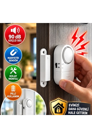 Manyetik Sensörlü Kapı Ve Pencere Alarmı 90 Db Güçlü Sesli Güvenlik Sistemi