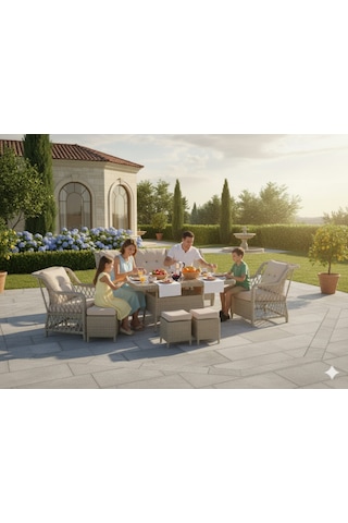 3+1+1 Bahçe Ve Balkon Takımı Masali Krem/cappuccino Krem
