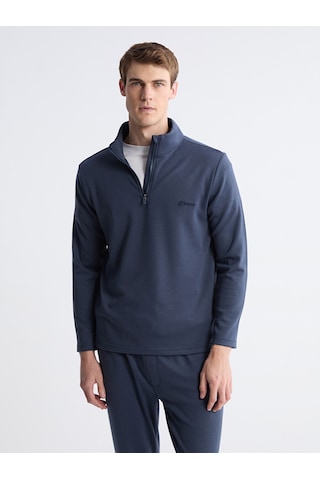 LC Waikiki Lc Waıkıkı İndigo Dik Yaka Uzun Kollu Polar Erkek Pijama Üst
