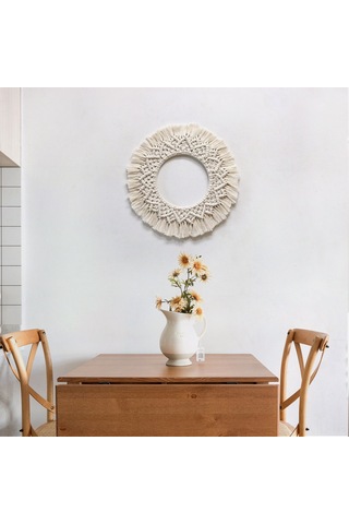 Gajeena El Yapımı Bej İç Mimari Duvar Dekoru - Kuzey Avrupa Stili Dairesel Örgü Kilim, Yatak Odası Ve Oturma Odası İçin Z150c