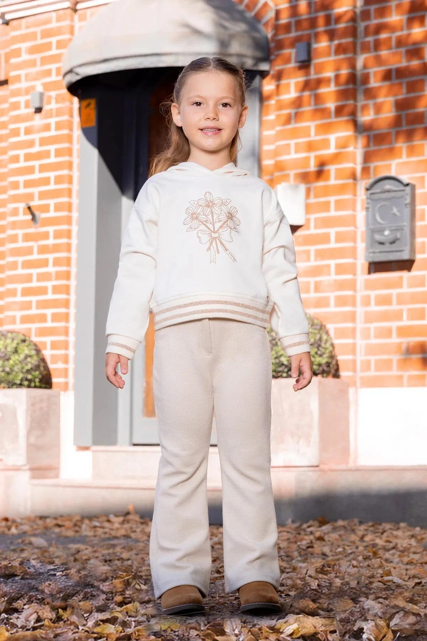 Kız Çocuk Çiçek Sim Baskılı Kapüşonlu Sweatshirt Mnt25k210 Ekru