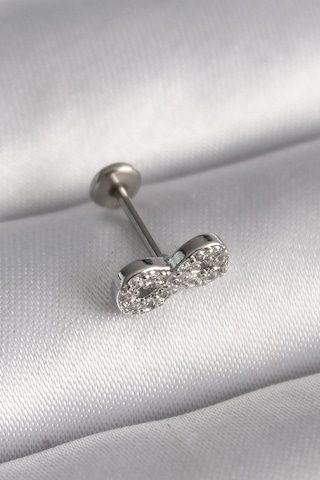 Mey Najmaddin 316l Çelik Gümüş Renk Zirkon Taşlı Sonsuzluk Model Tragus Piercing Najmaddin Çok Renkli