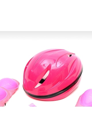 Çocuk Kask Dizlik Dirseklik Eldiven Koruyucu Set 7 Parça Pembe