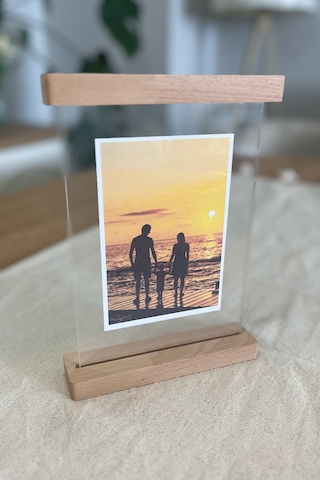 Ahşap Çift Taraflı Fotoğraflık Kayın Ağacı & Şeffaf Pleksi
