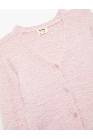 Koton V Yaka Düğmeli Uzun Kollu Basic Hırka Pembe 6wkg90040ht Gül