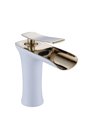 Fkn Şelale Kısa Lavabo Bataryası Altın - Beyaz
