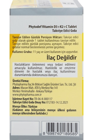 Phytodef D3 + K2 + C Vitamin 60 Tablet