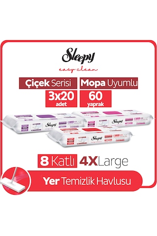 Sleepy Easy Clean Lilyum+Kiraz Ç+Orkide Mopa Uyumlu Yer Temizlik Havlusu&Mendili 3x20 (60 Yaprak)