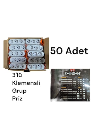 Eminsan 3lü Topraklı Grup Priz Kablosuz Klemensli 50 Adet