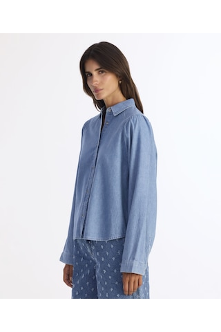 Yargıcı Balon Kollu Denim Gömlek 25kkgm6041x 515 Mavi
