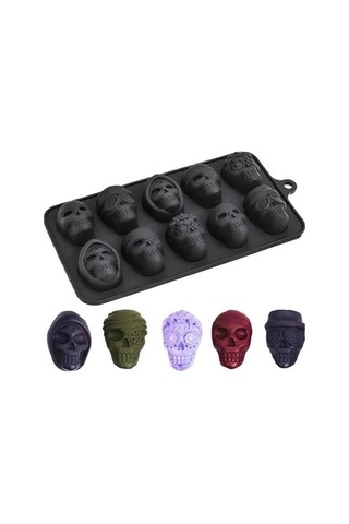 Didadodo Kafatası Buz Kalıbı 10lu Xl Siyah - Küp Ve Kafatası Tasarımlı Siyah, Küçük Buzlu Şekillerle Siyah