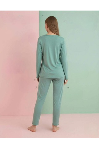 Pijamerry Kadın Bambu Baharlık Dantel Yaka Uzun Kol İnce Pijama Takımı 5208y - 1 Adet Yeşil