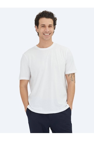 Kip Unisex Beyaz Düz Bisiklet Yaka %100 Pamuk T-shirt Beyaz