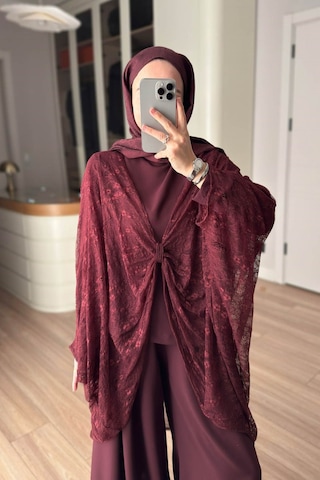 Ka Hijab Dantel Pelerin Detaylı 3'lü Takım - Bordo