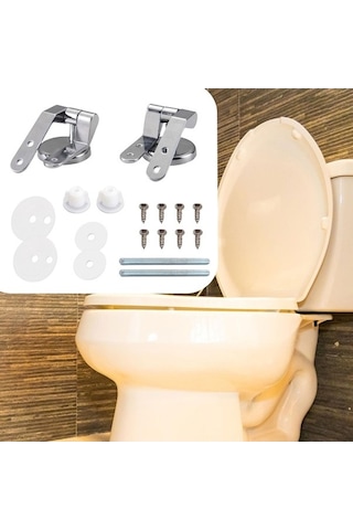 Pazly Suntek Tuvalet Kapağı Menteşe Fikstür Seti Evrensel Gümüş Renk Gümüş