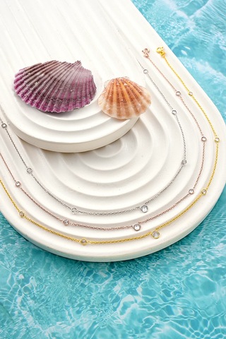 Queen Silver Jewelry 925 Ayar Gümüş Zirkon Taş Forse Zincirli Kolye Altın