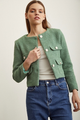 Never More Düğme Detaylı Tüvit Ceket Yeşil