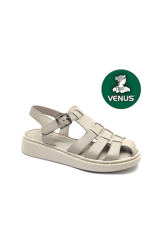 Venüs Yavanna Hakiki Deri Comfort Ortopedik Kadın Sandalet Vizon