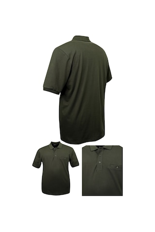 Erkek Büyük Beden 115 - 155 Kilo Arası Uygun Bedenli Likralı Pike Polo Yaka Cepli Tişört Haki Yeşil