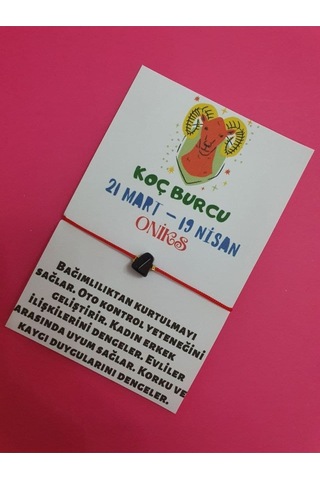Gümüştel El Sanatları Sertifikalı Koç Burcu Oniks Doğal Taşlı Ip Burç Bilekliği Çok Renkli