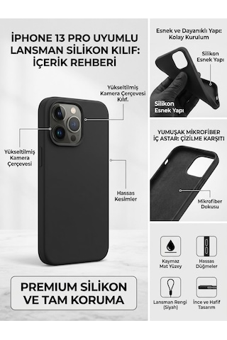 Iphone 13 Pro Uyumlu Silikon Esnek Premıum Lansman Kılıf Siyah