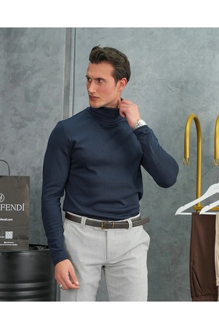 Modefendi Slim Fit İtalyan Kesim Tam Balıkçı Boğazlı Kazak Lacivert