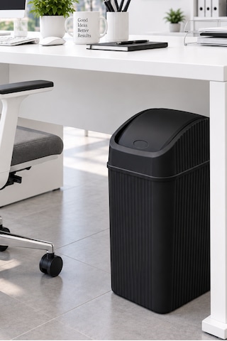 20 Litre Pratik Kapaklı Mutfak Çöp Kovası Büyük Boy Banyo Çöp Kovası Siyah