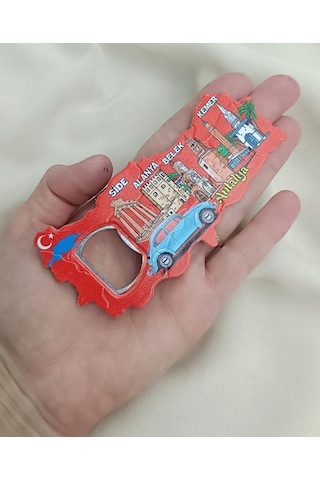 Magnet Açacak Gazoz Şişe Açacağı Mıknatıslı Buzdolabı Süsü Bayrak Harita Araba Turizm Antalya Görselli Çok Renkli