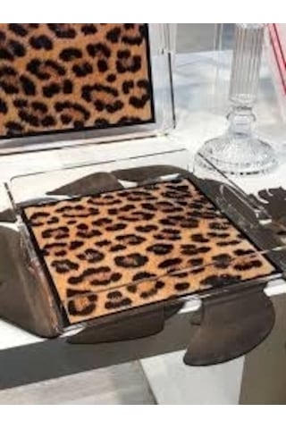 Le Murano Leopar Desenli Pleksi Tepsi 36x26 Cm Çok Renkli