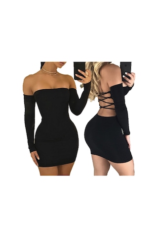 Sırt Dekolteli Straplez Mini Elbise Kırmızı