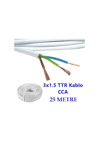 3x1.5 Cca Ttr Kablo Çok Telli 25 Metre Tam Kesit Kablo
