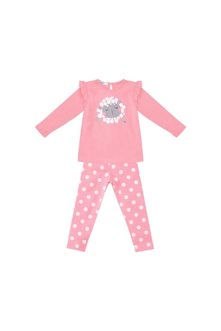 Denokids Kuzucuk Kız Bebek Pembe Tunik Tayt Takım Çok Renkli