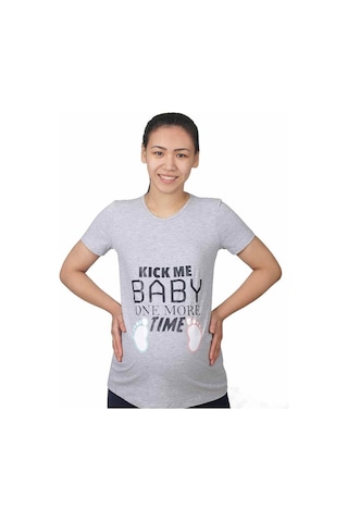 Mummy's Baby Hamile Tişört Kick Me Baby Gri