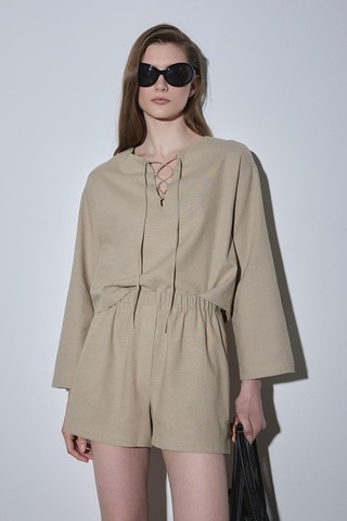 Suud Collection Ihlamur Yeşili Zoe Basic Keten Şort Yeşil
