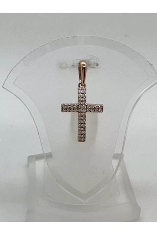 Gold Plaza Jewelry Taşlı Haç Kolye Ucu, 925 Ayar Gümüş, Zincirle Birlikte 179017215 Altın Rengi