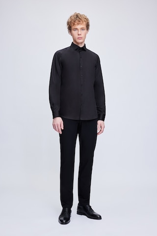 Hatemoğlu Siyah Slim Fit 100% Pamuk Açık İtalyan Yaka Uzun Kollu Saten Gömlek 24d190000045 002 Siyah