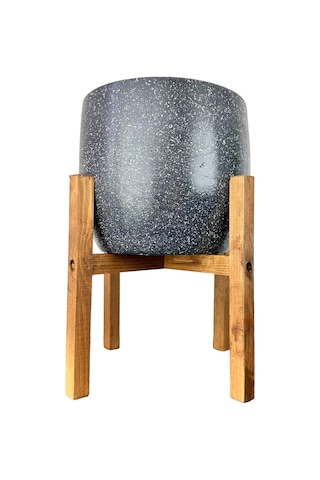 Bitki Tasarımı Ev Dekorasyon Aksesuar Gri Granit Toprak Saksı Saksılık Salon Çiçeklik 4 Ayaklı - 19 CM