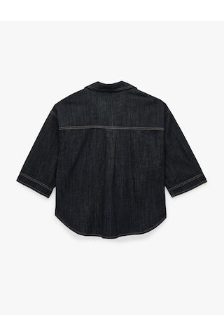 Koton Rahat Kalıp Metal Düğme Detaylı Klasik Yaka Kısa Kollu Denim Gömlek Raw 7wal60005md 63x