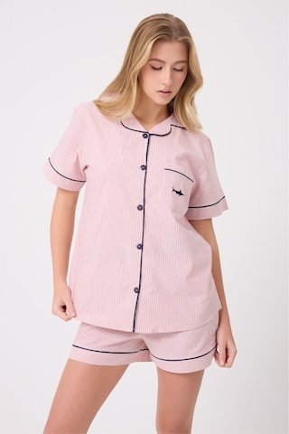 Lespadon Marısılk Seastrıpe Kadın Yazlık Şortlu Uzun Gömlekli Pijama & Lounge Takımı -3182 Pudra