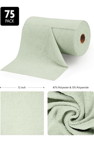Çok Amaçlı Rulo Mikrofiber Temizlik Bezi 30x30 75 Yapraklı Yosun Yeşili Beyaz