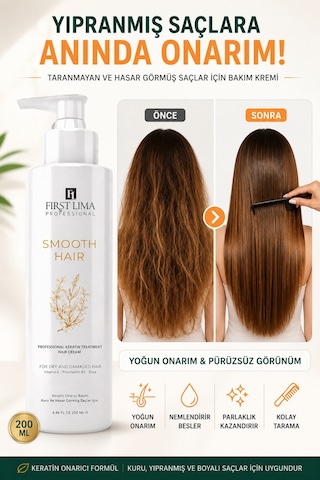 Kabarma Karşıtı Saç Kremi Anında Yumuşatma Elektriklenme Önleyici Durulanmayan Smooth Hair Krem 200 Ml