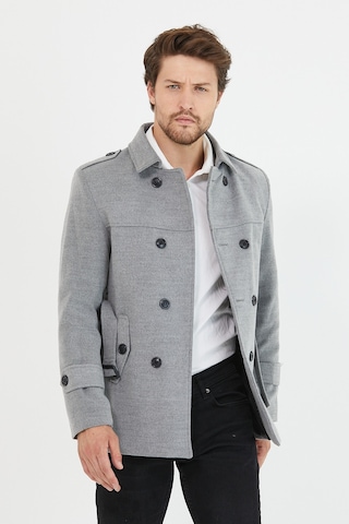 Mero Life Erkek Açık Gri Kemerli Kaşe Kaban Trenç Model Açık Gri