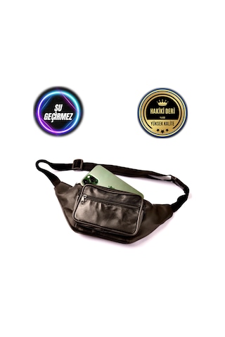 Unisex Siyah Hakiki Deri Freebag Bel Ve Göğüs Çantası Siyah