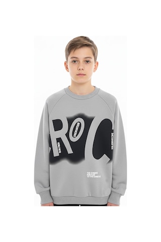 Baskılı Erkek Çocuk Sweatshirt-90876 Gri