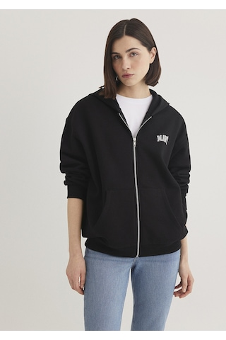 Mavi - Mavi Logo Baskılı Kapüşonlu Fermuarlı Siyah Sweatshirt 1s10178-900 Siyah