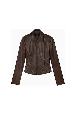 Because Of Alice 90' Slim Fit Leather Jacket Minimal Deri Kadın Ceket Kahverengi