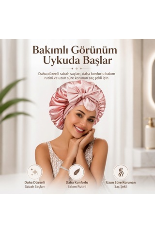 Ayarlanabilir Saç Bakım Bonesi İpek Saten Uyku Bonesi Tek Katlı Bandana Gül Kurusu
