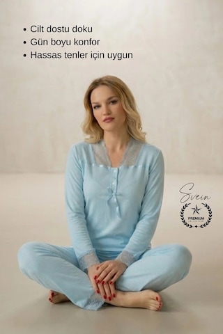 Svein Pijama Turkuaz Saten Kadın Pijama Takımı Rahat Ev Giyim Günlük Ve Çeyizlik Nefes Alabilen Yumuşak Turkuaz