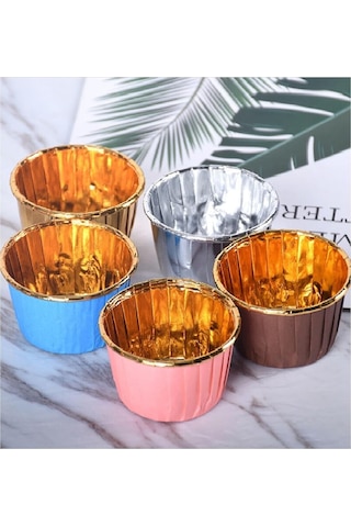 Trend Hediye Sepeti 25'li Mavi Gold Muffin Kek Kalıbı, Kek Kapsülü Cupcake Kalıbı, Airfryer Uyumlu Sku: Smg8690010590497 Açık Gri